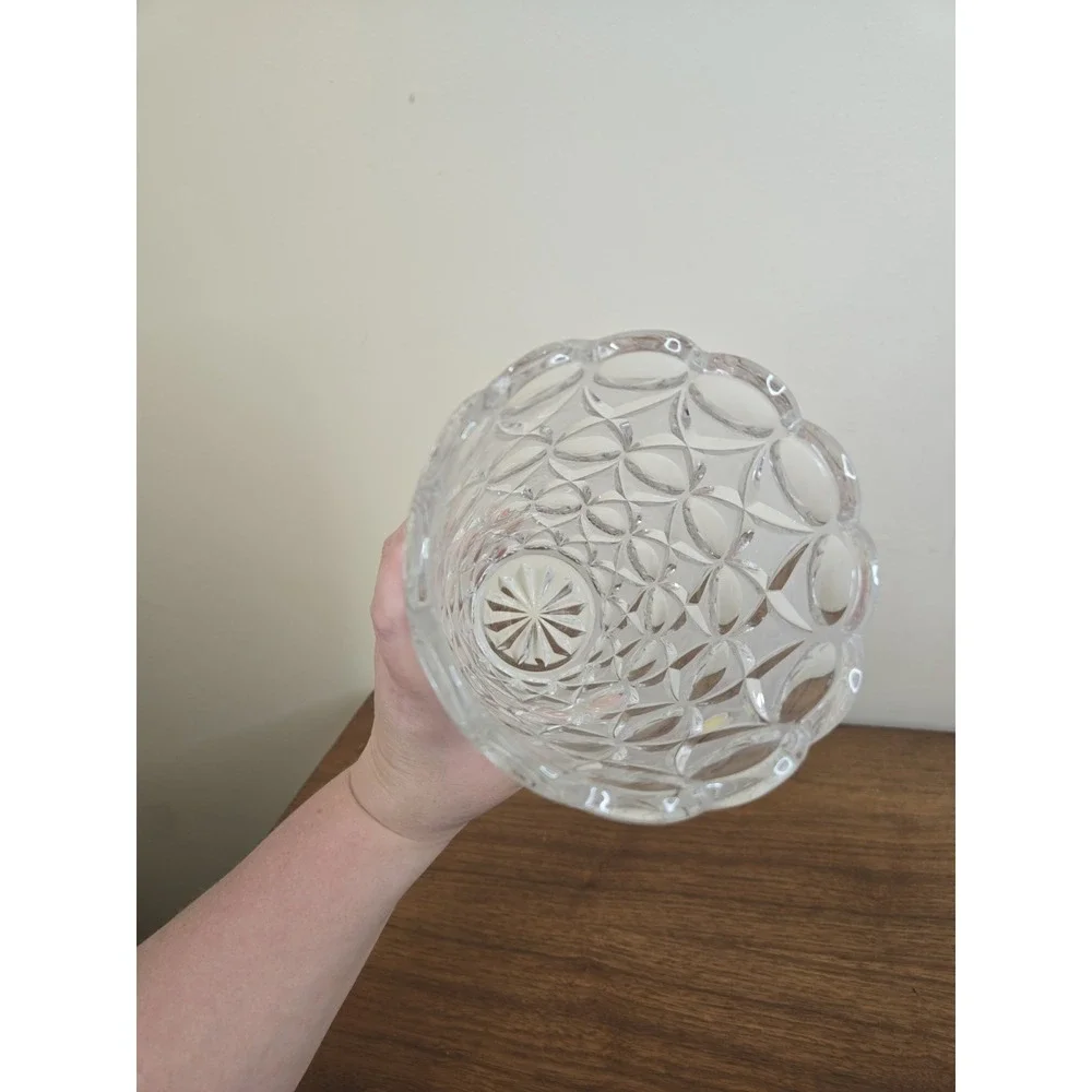 Vintage West Germany Crystal Vase 24% Lead Bavaria Scalloped Diamond Cut Clear
